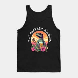 Green Lizard Holding Beer - May Contain Alcohol (White Lettering) Tank Top